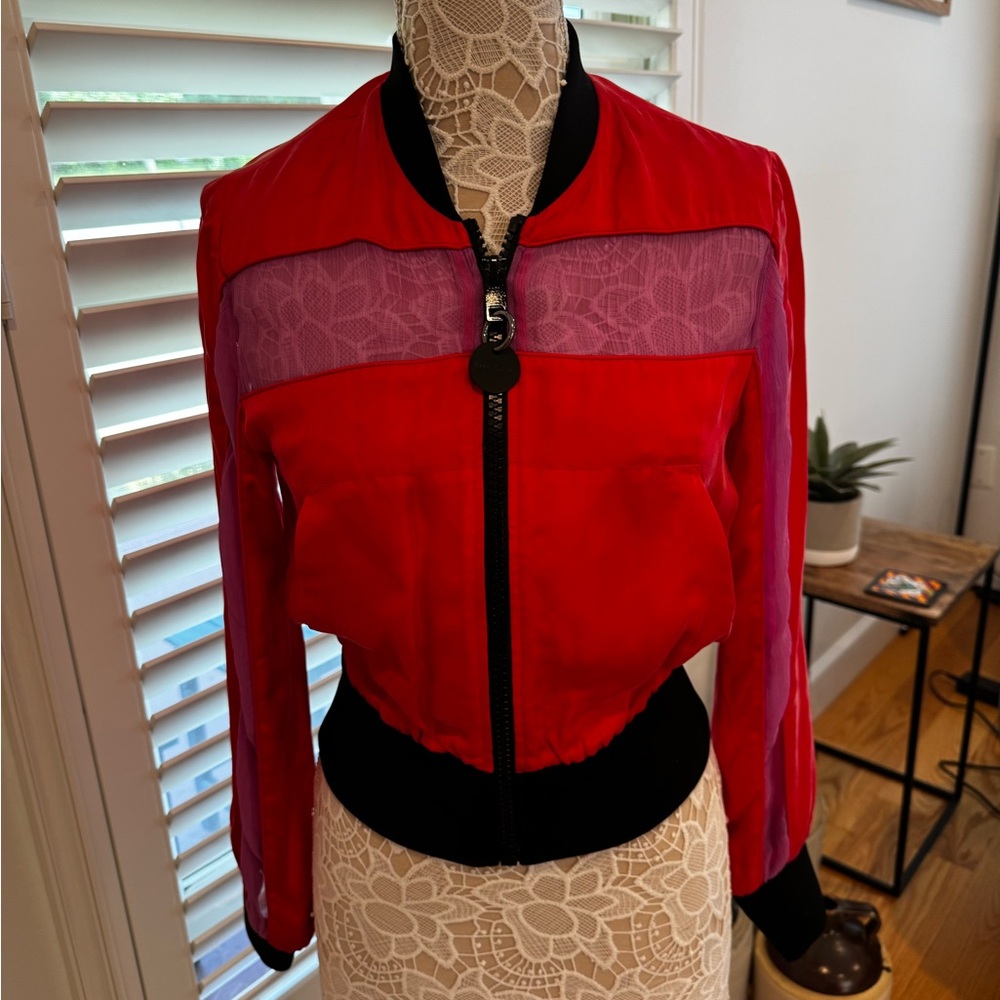 Diesel Red Sheer Panel Cropped Jacket | Zip Up | Statement Moto Style